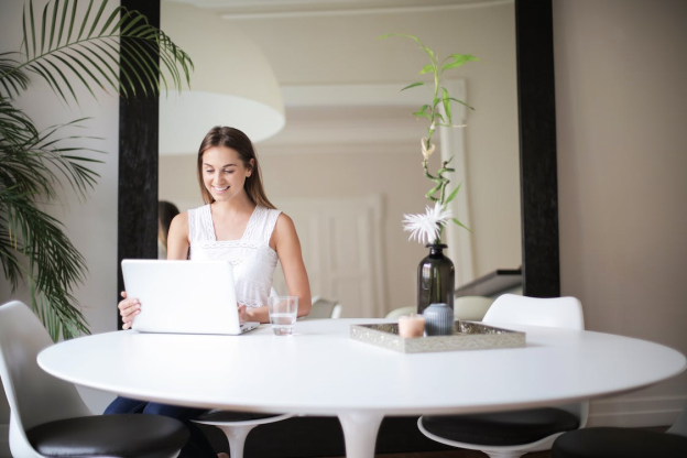 woman working peacefully in a hotel room